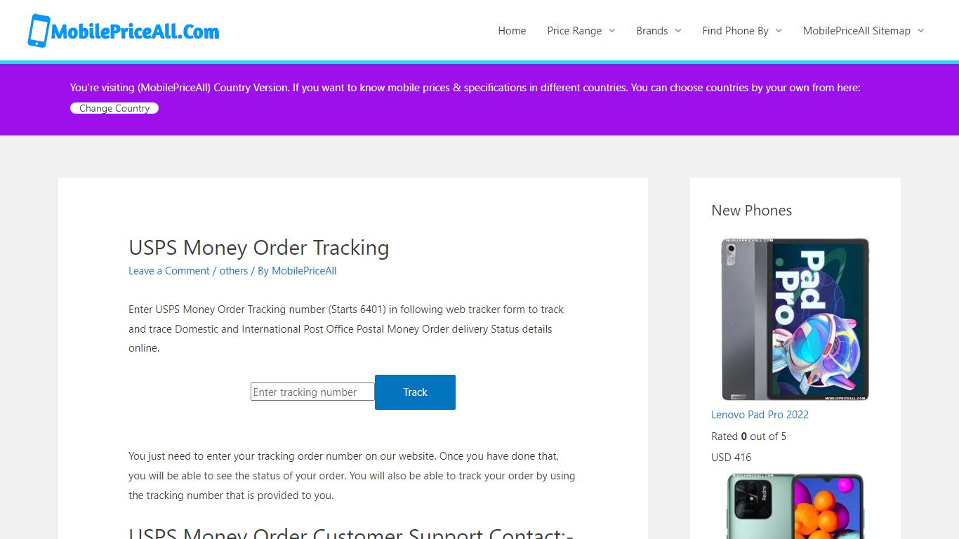 USPS Money Order Tracking - MobilePriceAll.Com